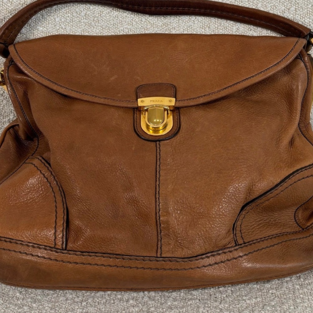 Authentic Pre-Owned Prada Cervo Shine Hobo Bag Brown